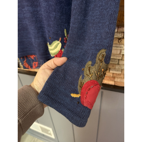 Vintage Tiara International Zip Sweater Embroidered Fall Autumn Sweater Sz L - Picture 8 of 8